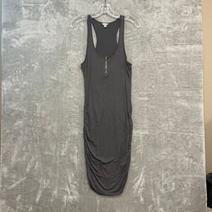 Guess Bodycon Dress Womens Small Gray Ruched Zip Racerback Midi